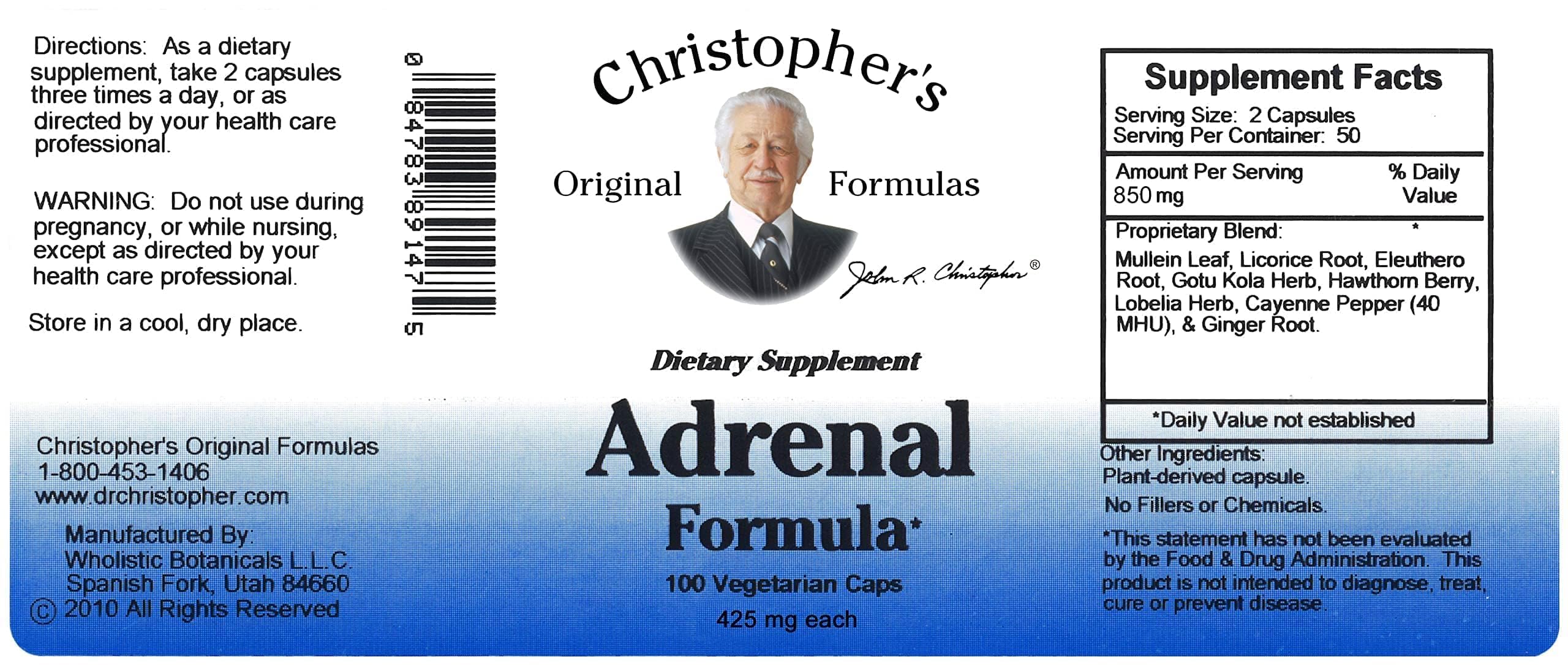 Christopher's Original Formulas Adrenal Formula capsules for easy daily energy support.