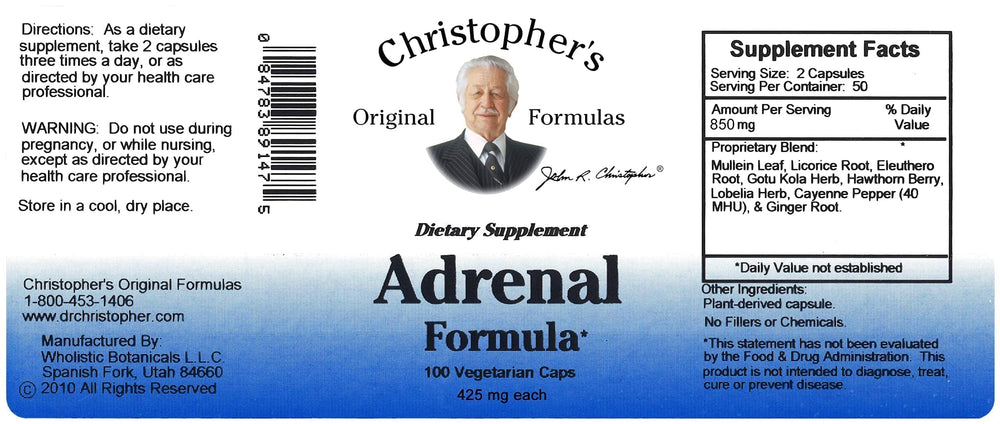 Christopher's Original Formulas Adrenal Formula capsules for easy daily energy support.