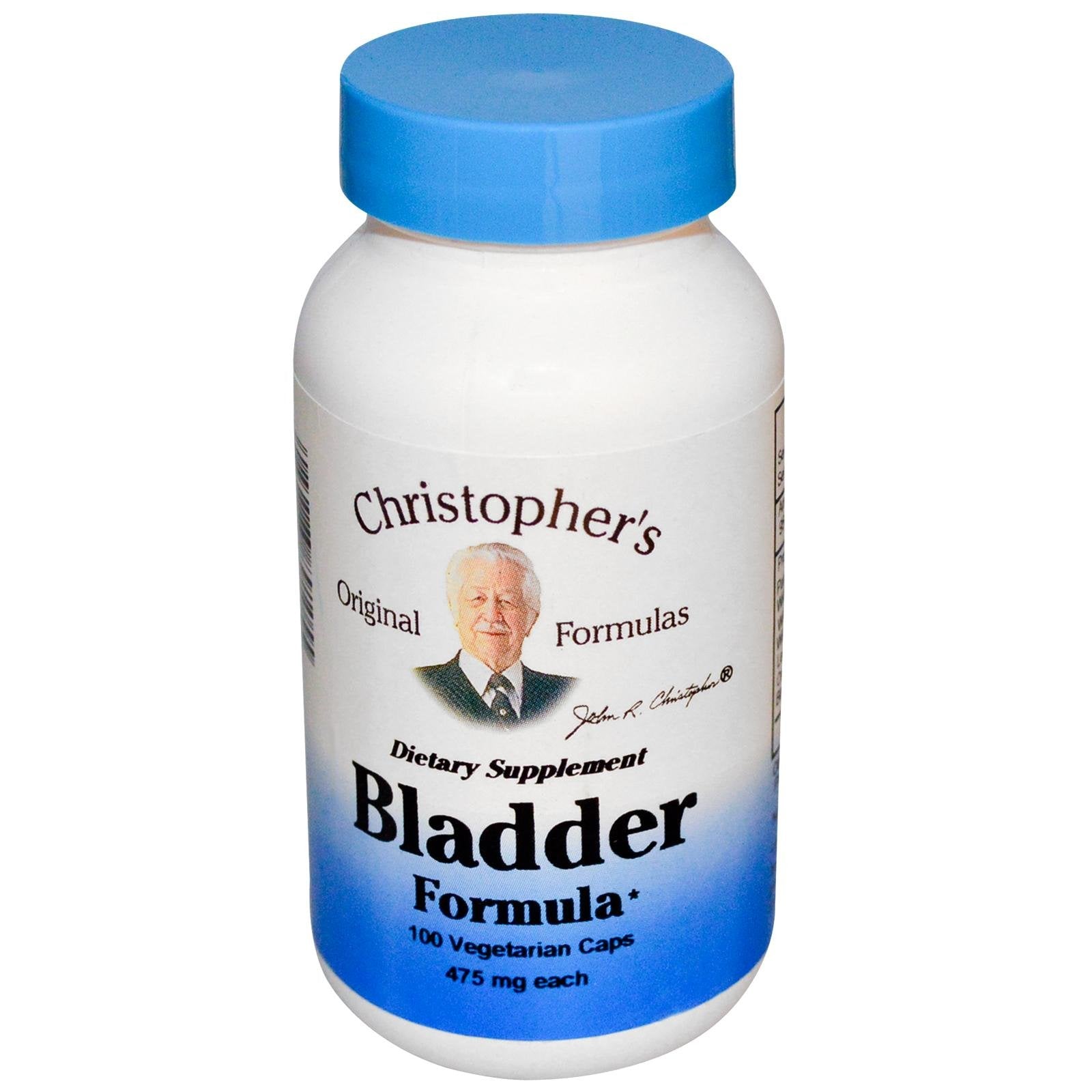 Christopher's Original Formulas Bladder Formula bottle shows capsules for urinary wellness support.
