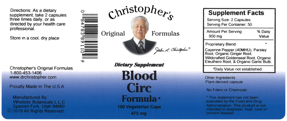 Blood Circ Formula capsules reveal a natural herbal blend for everyday wellness.