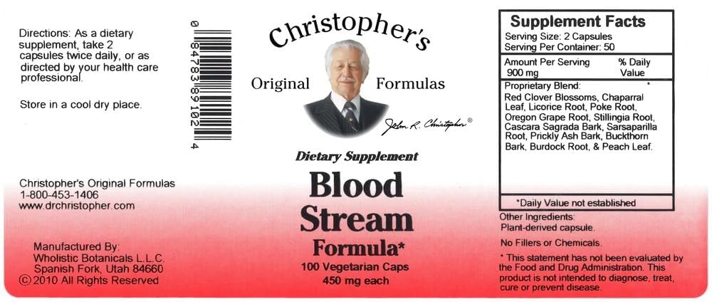 Christopher's Blood Stream label and packaging for easy, daily dosing.