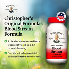 Blood Stream packaging close-up highlighting plant-based ingredients from Christopher's Original Formulas