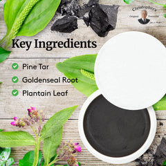 Christopher's Original Formulas comfrey-plantain-charcoal blend close-up for skin support.
