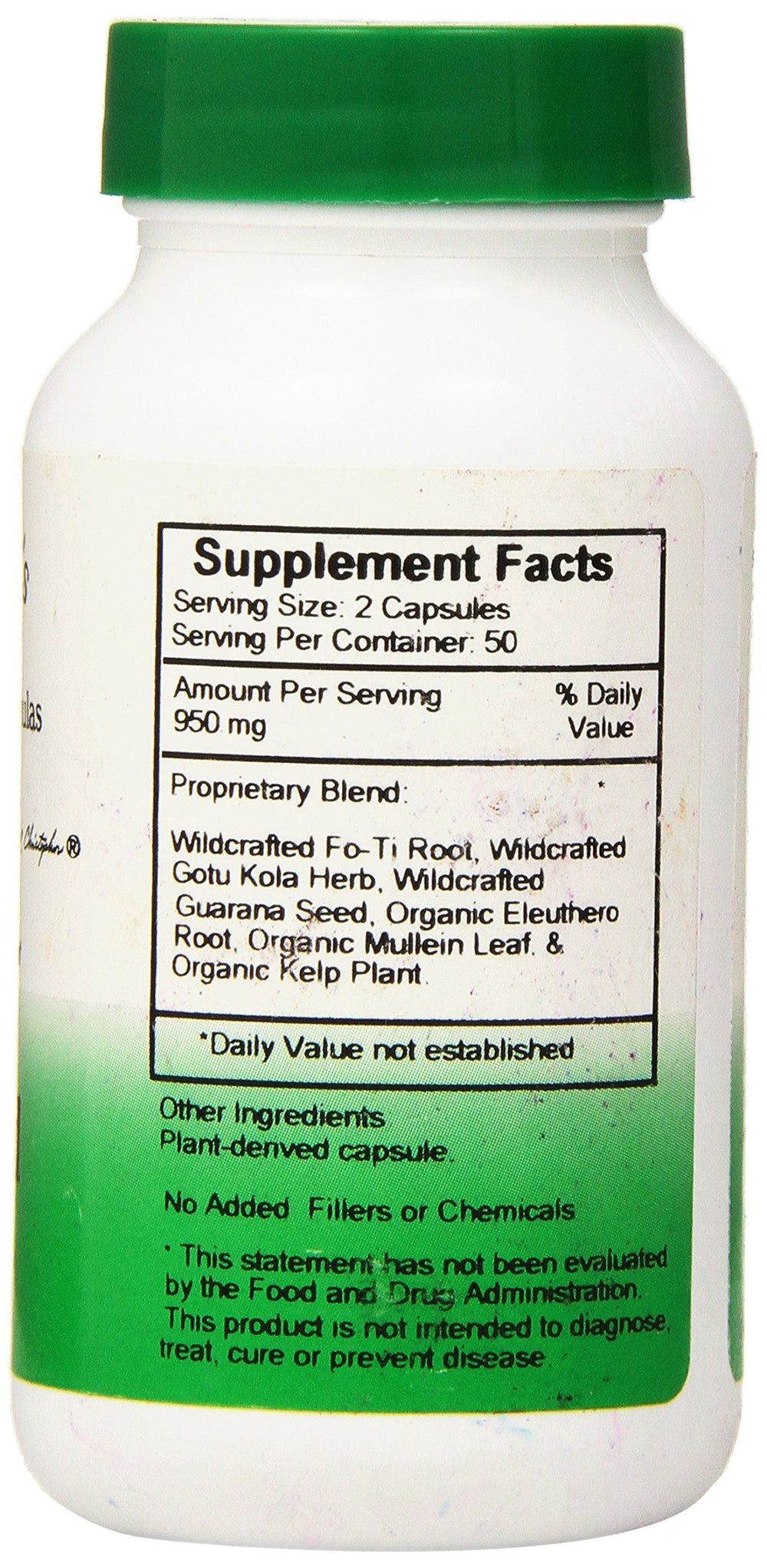 Christopher's Original Formulas Fo-Ti Gotu Kola ingredients highlight the traditional blend.
