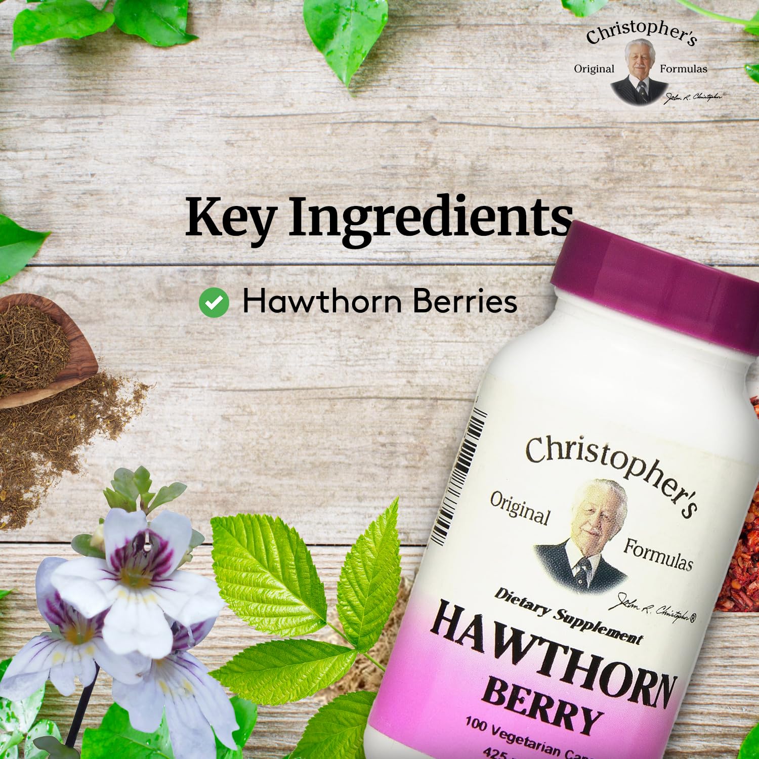 Close-up of the Hawthorn Berry label highlighting natural ingredients.
