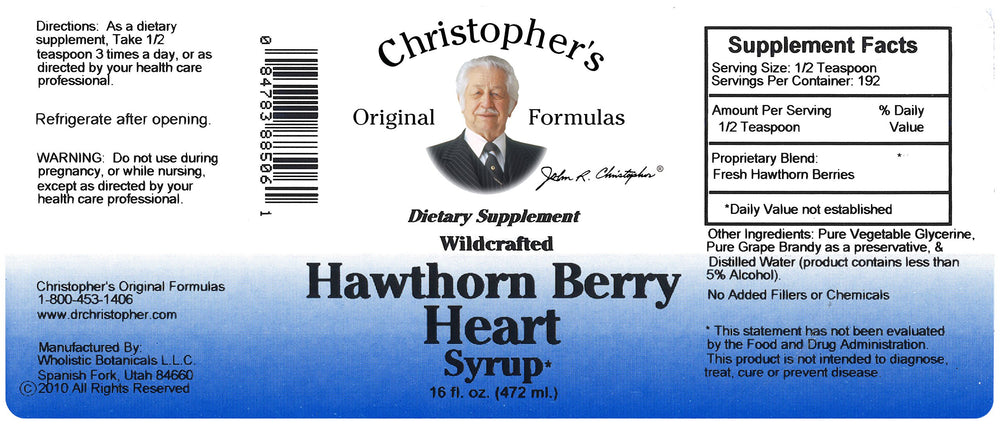 Christopher's Original Formulas jar of hawthorn heart syrup ready for daily use.