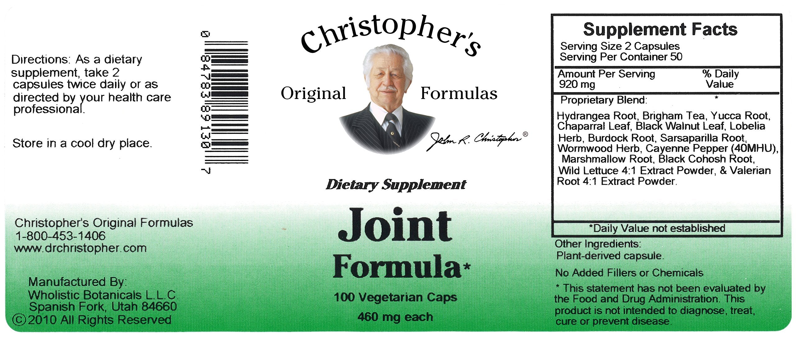Christopher's Original Formulas Joint Formula box communicates USA-made, vegetarian-friendly formulation.