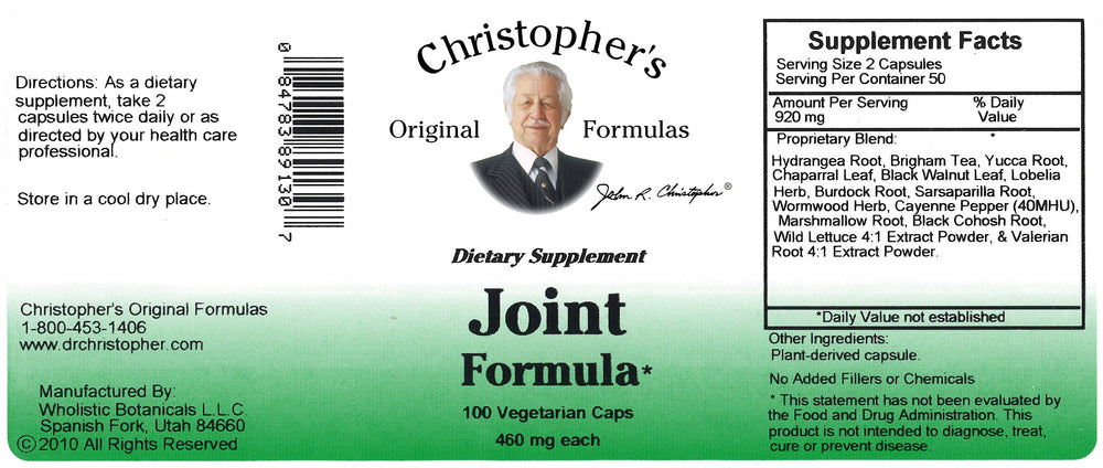 Christopher's Original Formulas Joint Formula box communicates USA-made, vegetarian-friendly formulation.