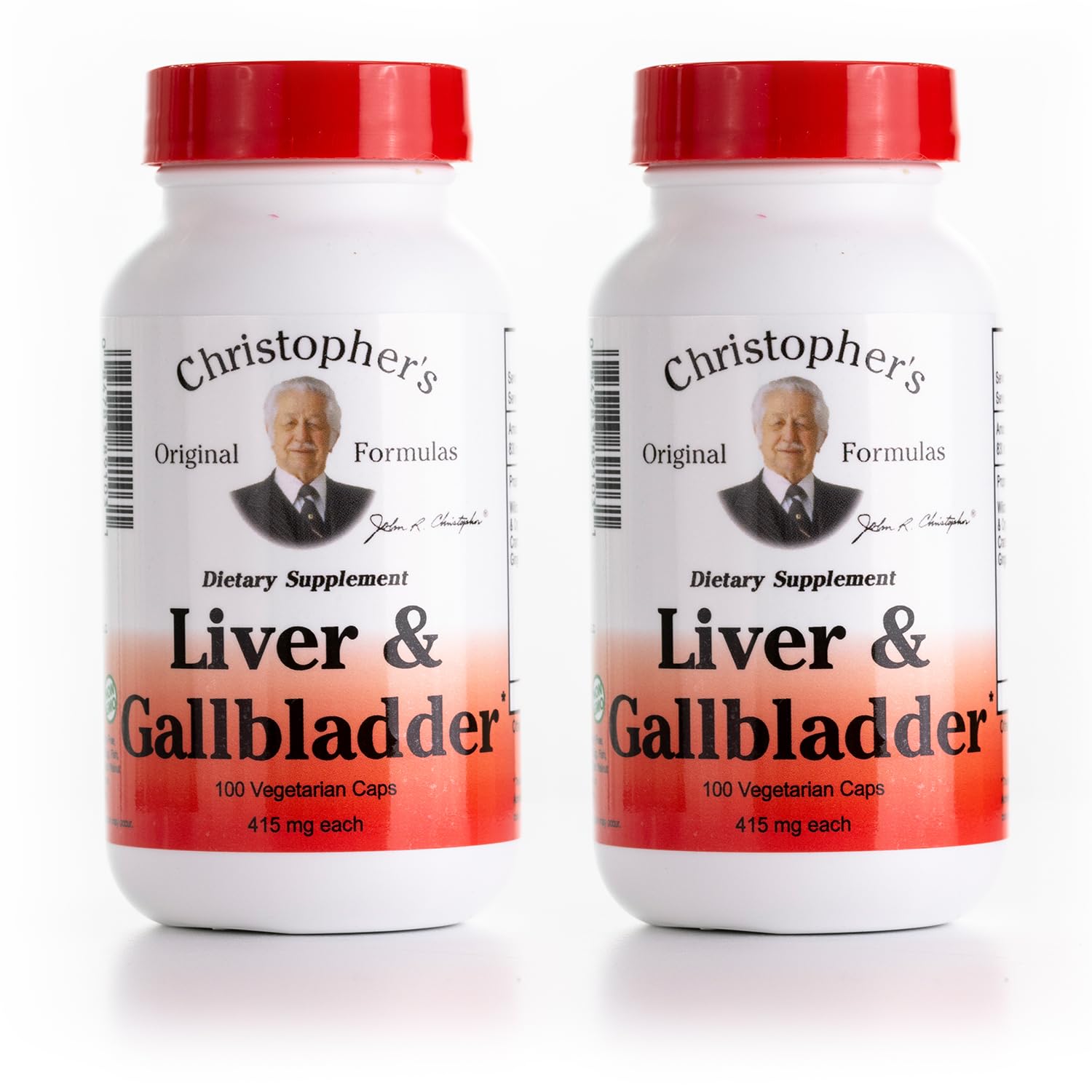 Christopher's Original Formulas liver gallbladder capsules on bottle, supports digestion.