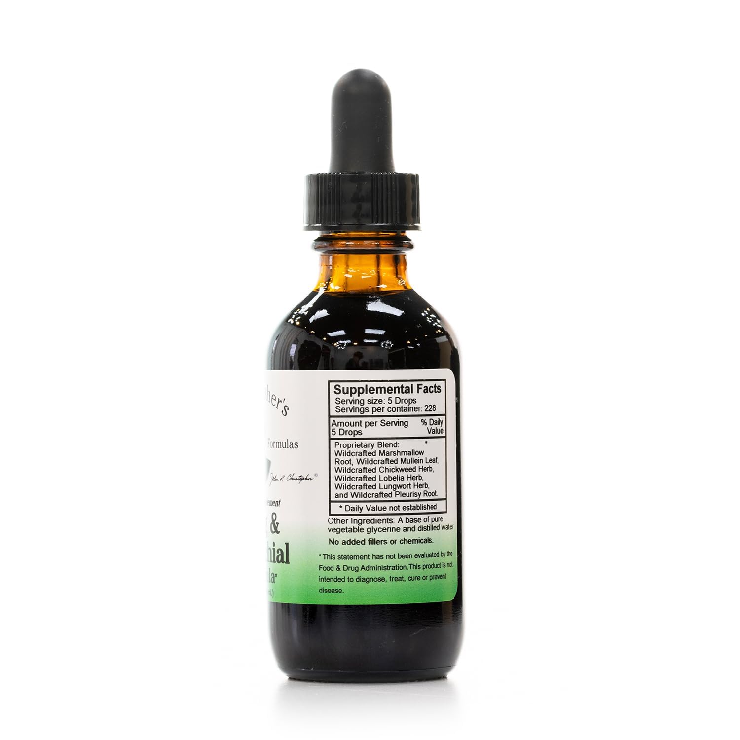 Close-up of the Lung & Bronchial Formula label highlighting premium herbal ingredients.