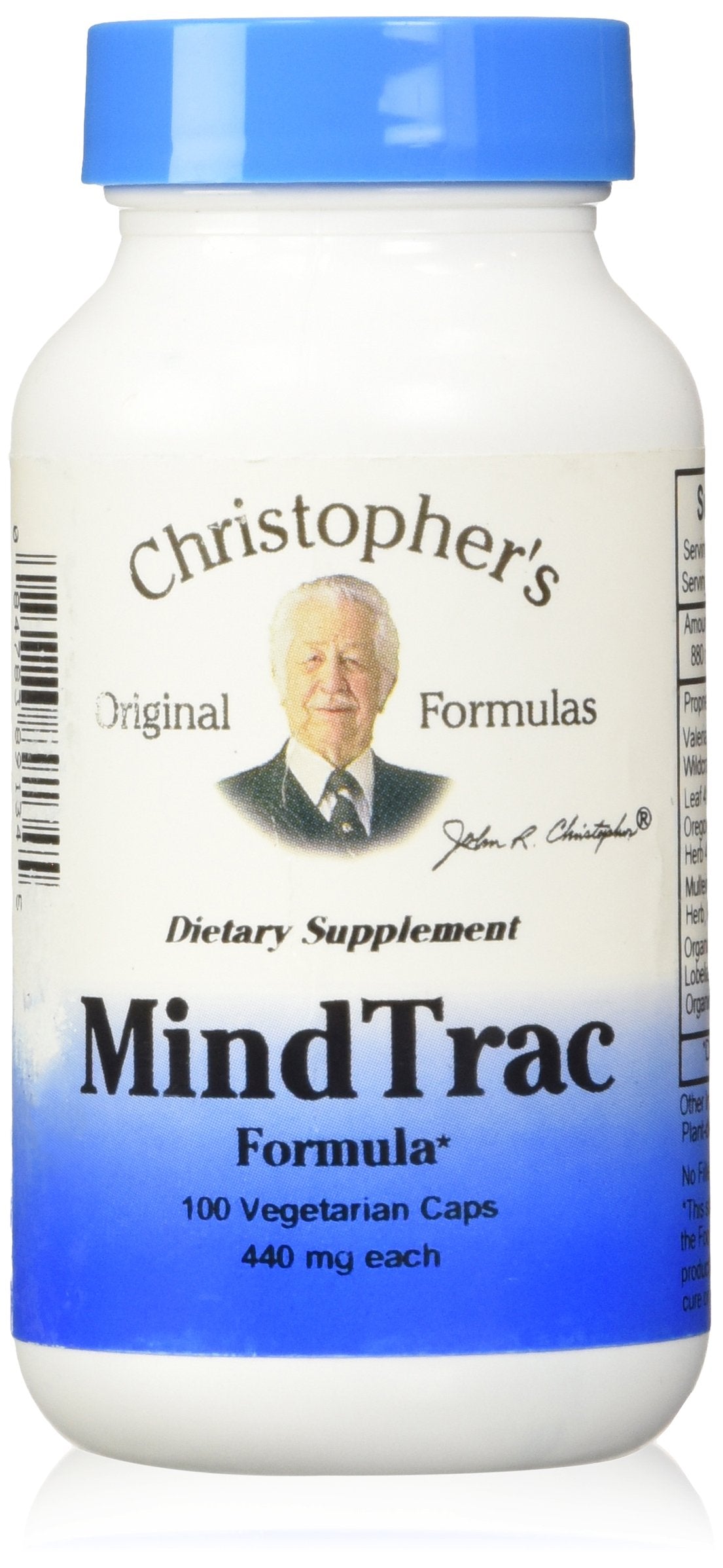 MindTrac bottle closeup by Christopher's Original Formulas highlighting mood support ingredients