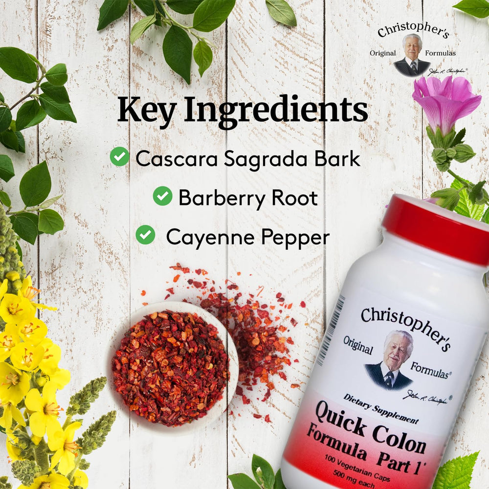 Christopher's Original Formulas Quick Colon Part 1 herb blend image suggesting a gentle colon wellness routine.