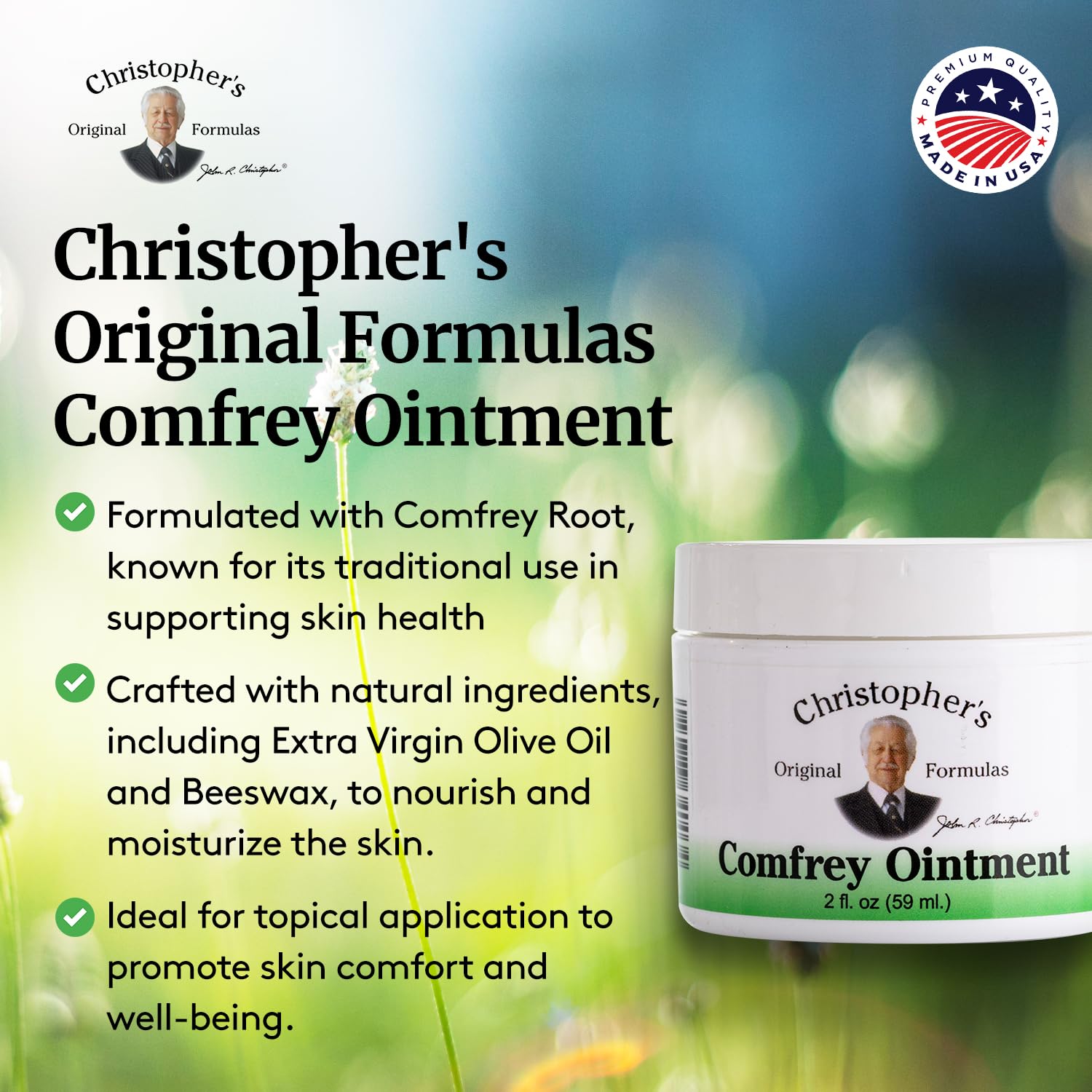Christopher's Original Formulas USA-made herbal ointment packaging for on-the-go use