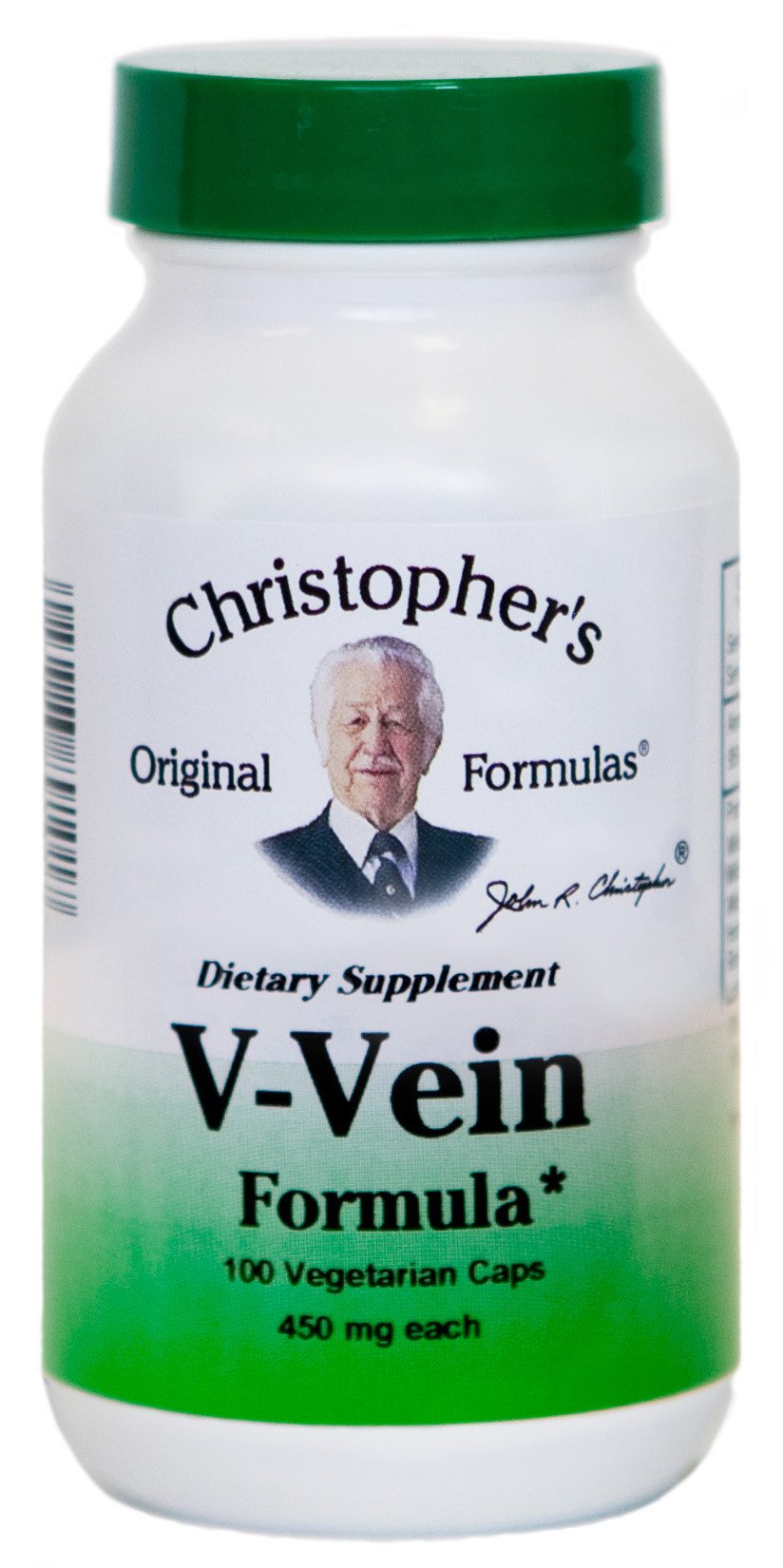 Christopher's Original Formulas V-Vein bottle with vegetarian capsules for daily herbal support.