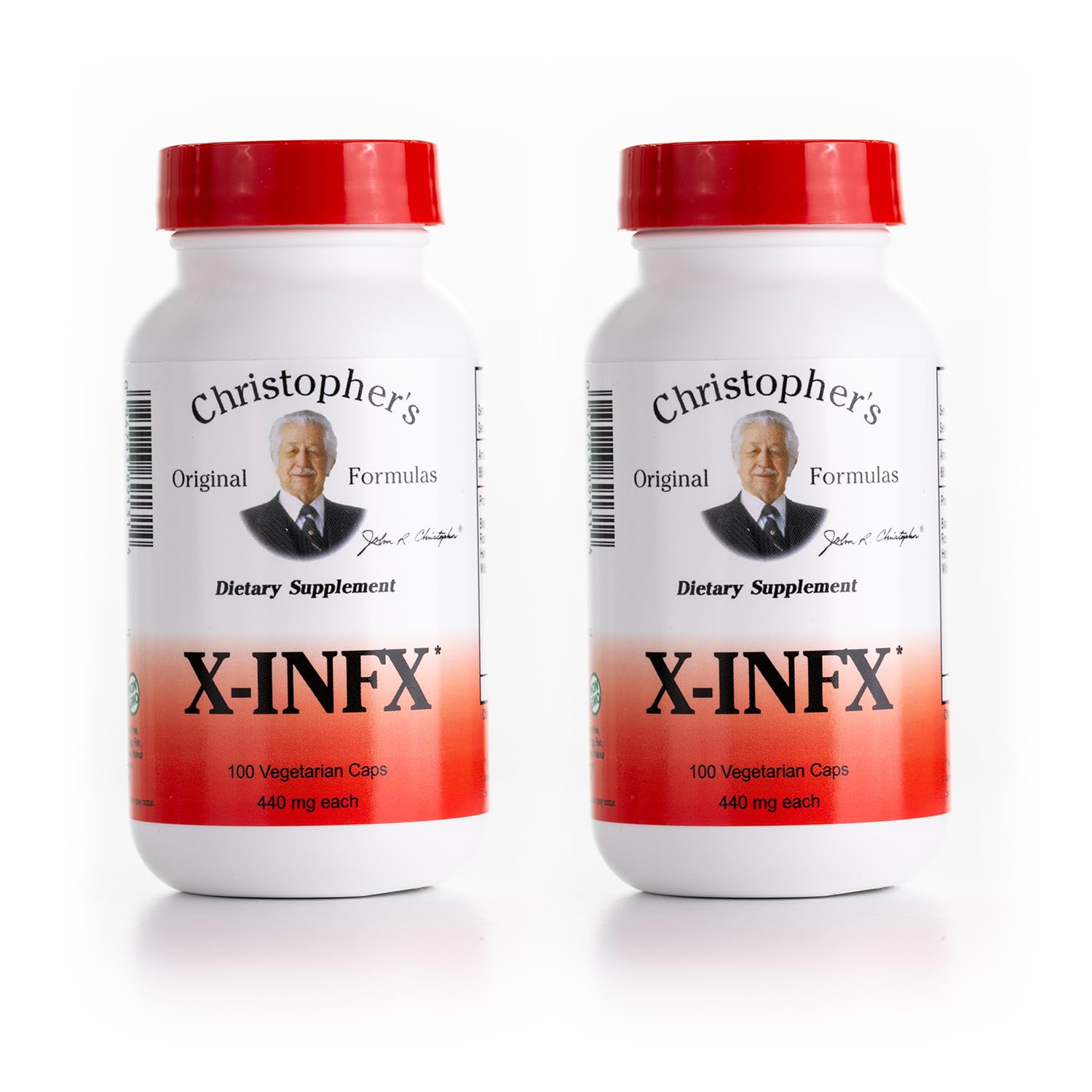 Christopher's Original Formulas X-INFX bottle pour showing herbal blend for daily support.