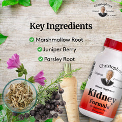 Label detail of Christopher's Original Formulas Kidney Formula highlighting natural ingredients for urinary health.