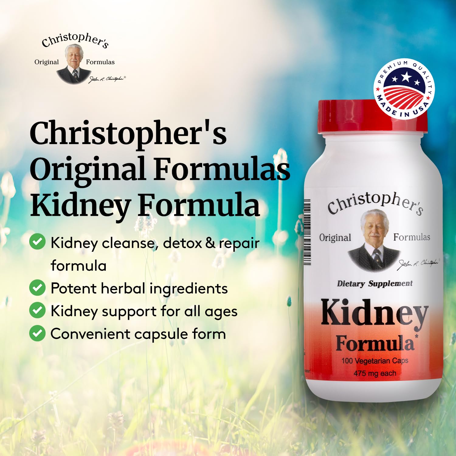 Christopher's Original Formulas Kidney Formula packaging shows 100 capsules.