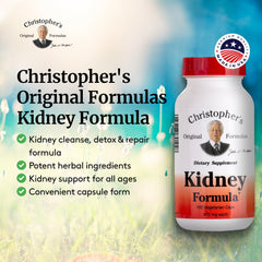 Christopher's Original Formulas Kidney Formula packaging shows 100 capsules.