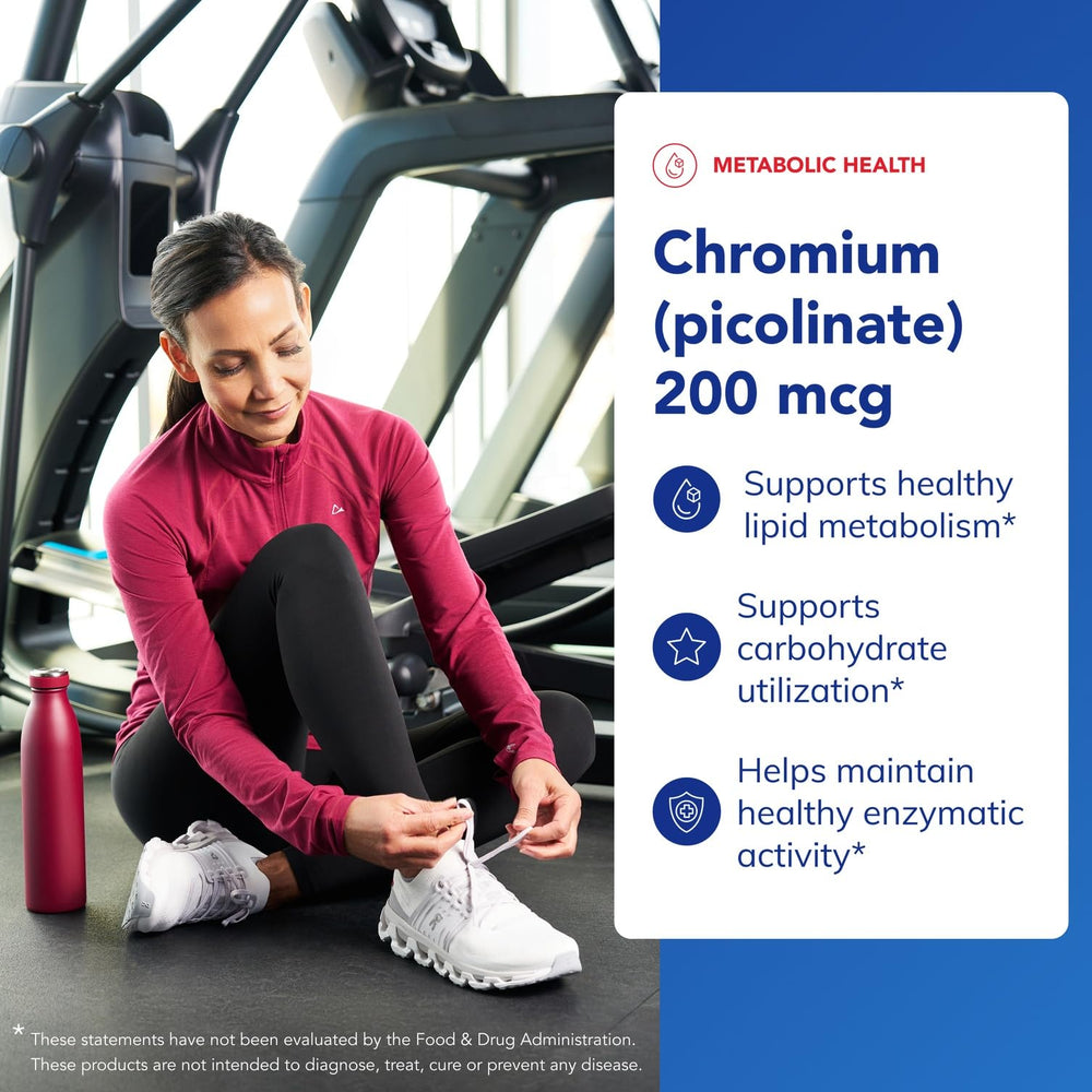 Chromium Picolinate 60 capsules label shows supplement facts and usage.
