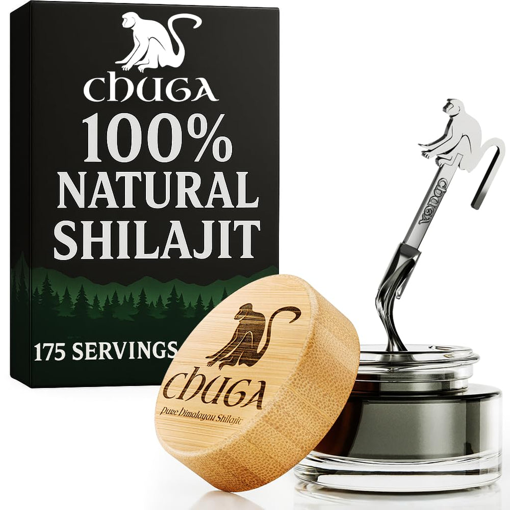 Chuga Shilajit jar close-up showing mineral density