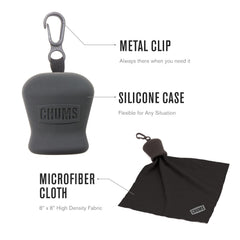Chums Pouch Microfiber Cloth attached to a bag for quick cleaning