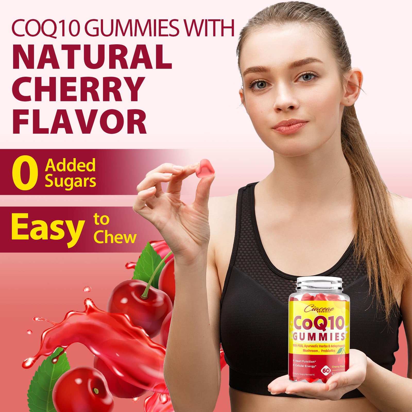 Ciaceae CoQ10 Gummies heart and energy support in cherry chew form.