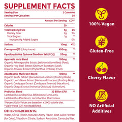 Nutrition label highlights 400 mg CoQ10 and 30B CFU probiotics for gut wellness