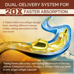 Ciaceae omega-3 and PQQ softgel combination for heart and brain support.