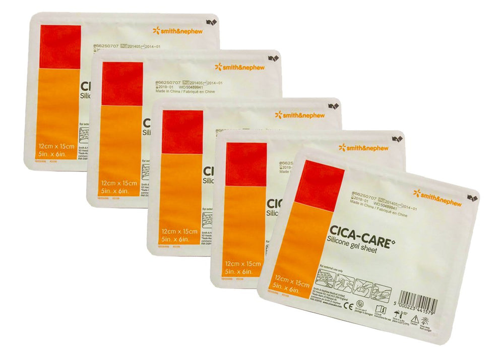 Cica Care silicone gel sheets, 5x6 inch, sterile 5-pack for discreet scar management