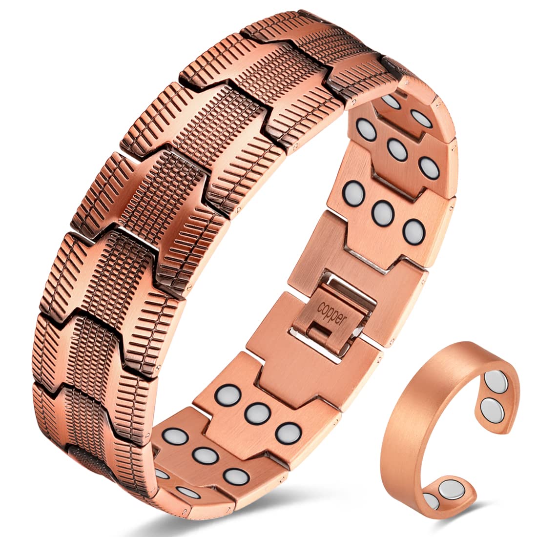 Cigmag 3x copper bracelet close-up with three magnet rows in a sleek design.
