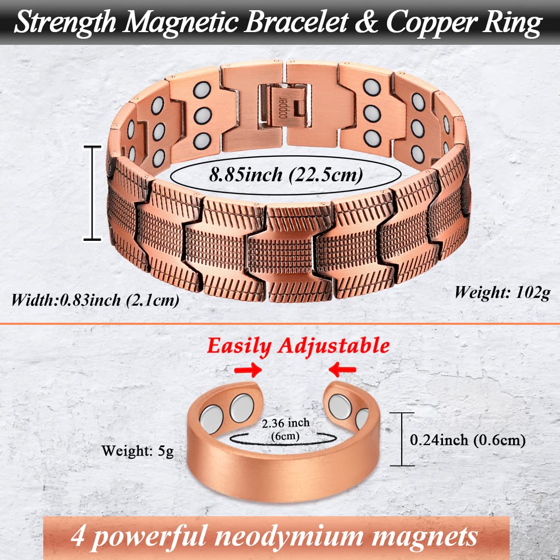 Cigmag hypoallergenic copper bracelet highlighted with nickel-free material.