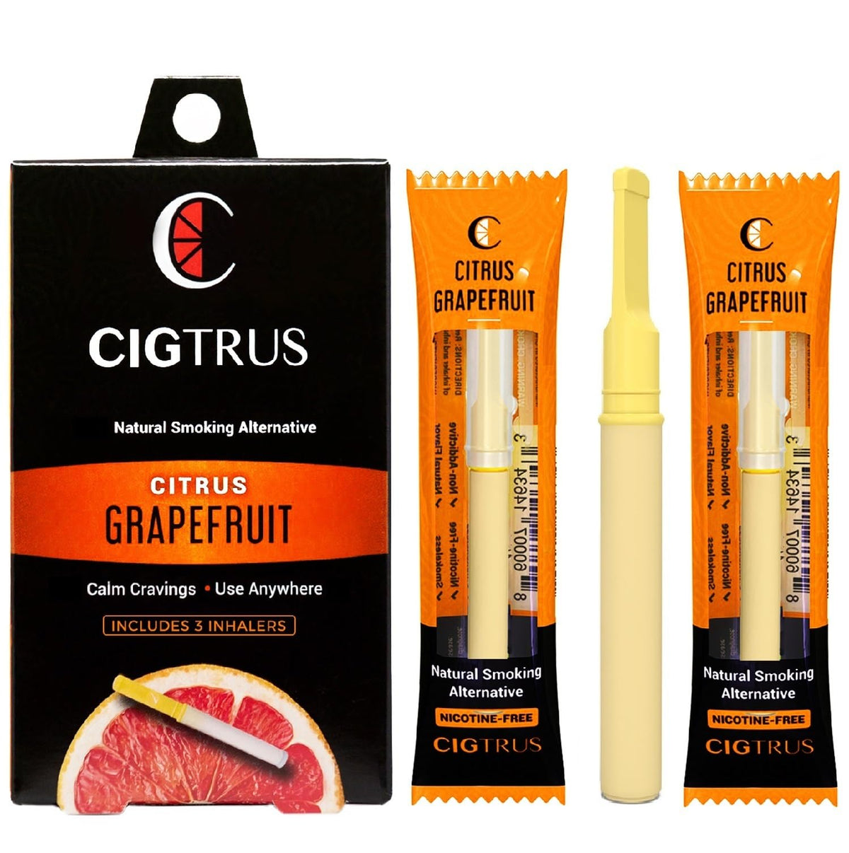Cigtrus quit-smoking inhaler grapefruit front-pack, discreet odor-free design