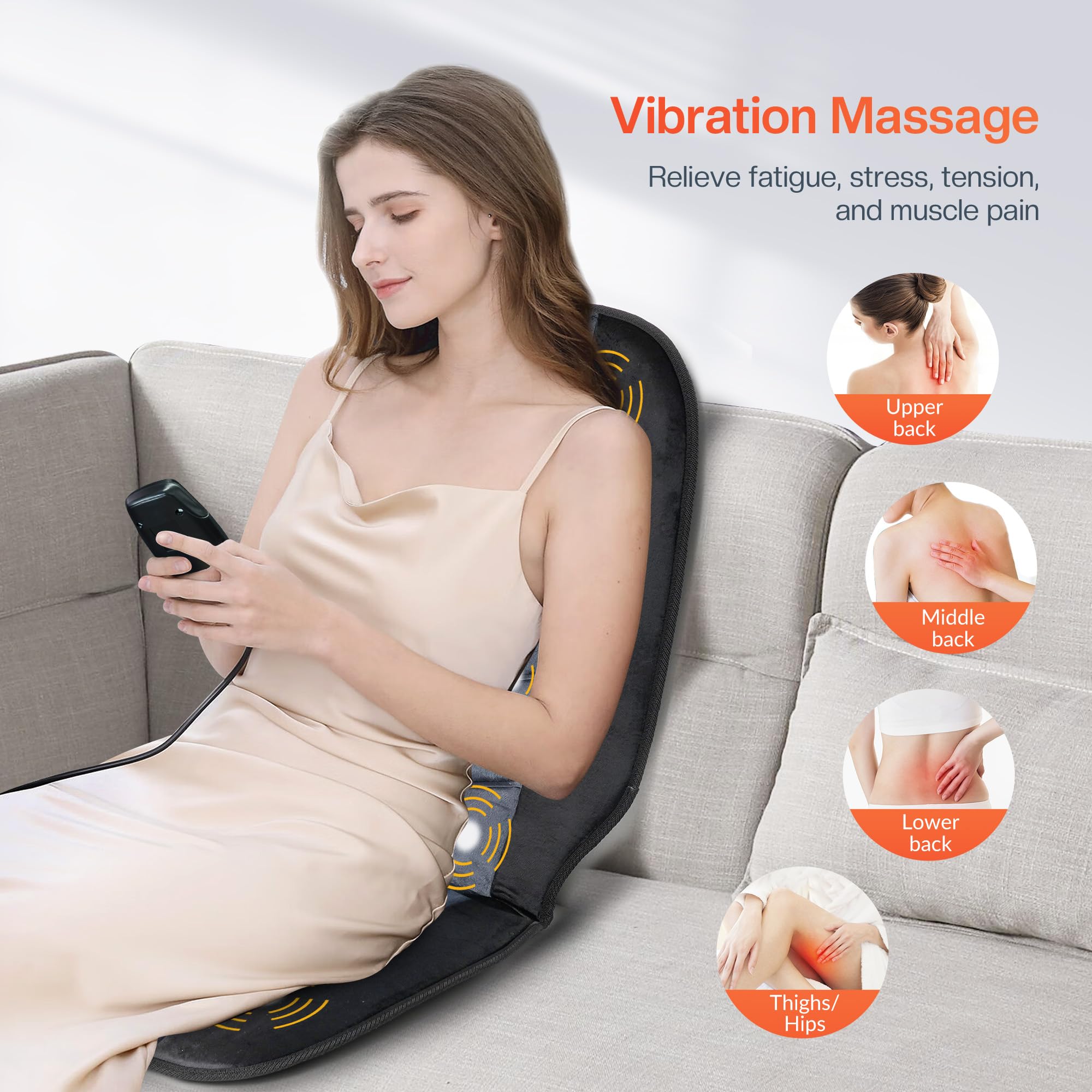 CILI back massage pad with 10 vibration motors targets the back and thighs during long hours at home.