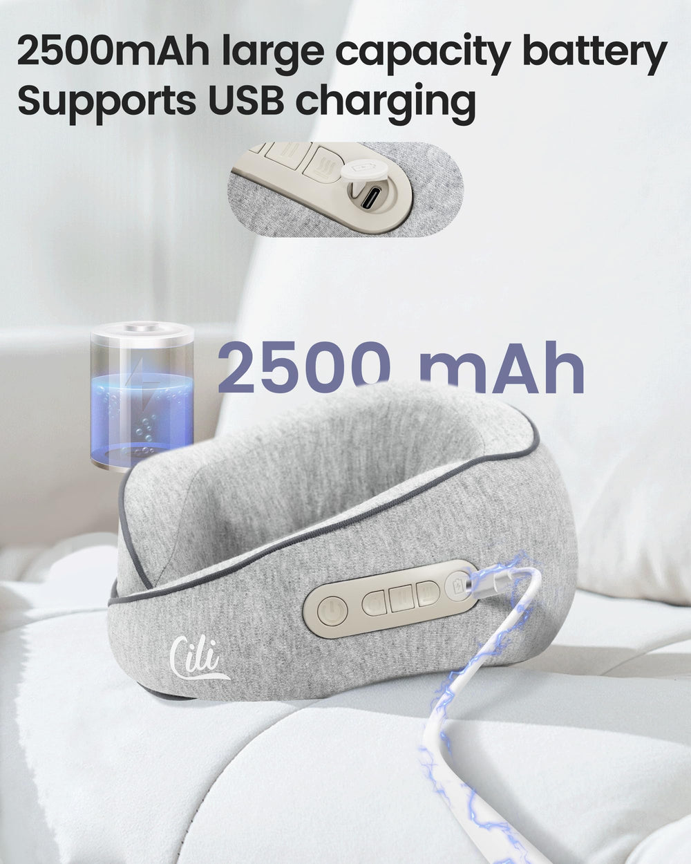CILI ergonomic fabric massage pillow contours to shoulders