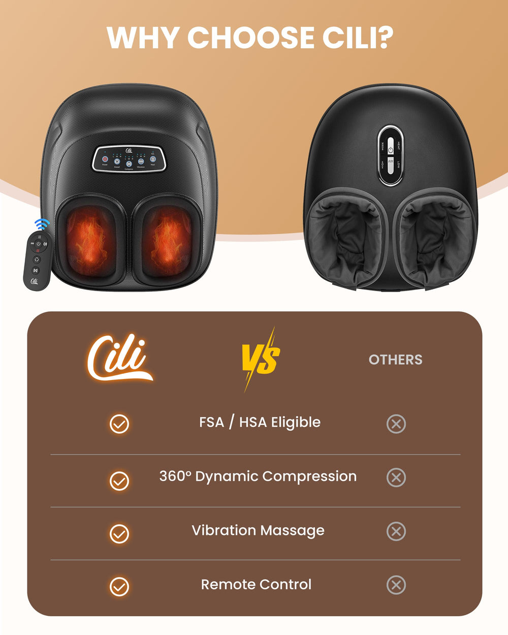 CILI foot massager instep heat warms the tops of feet for even warmth.