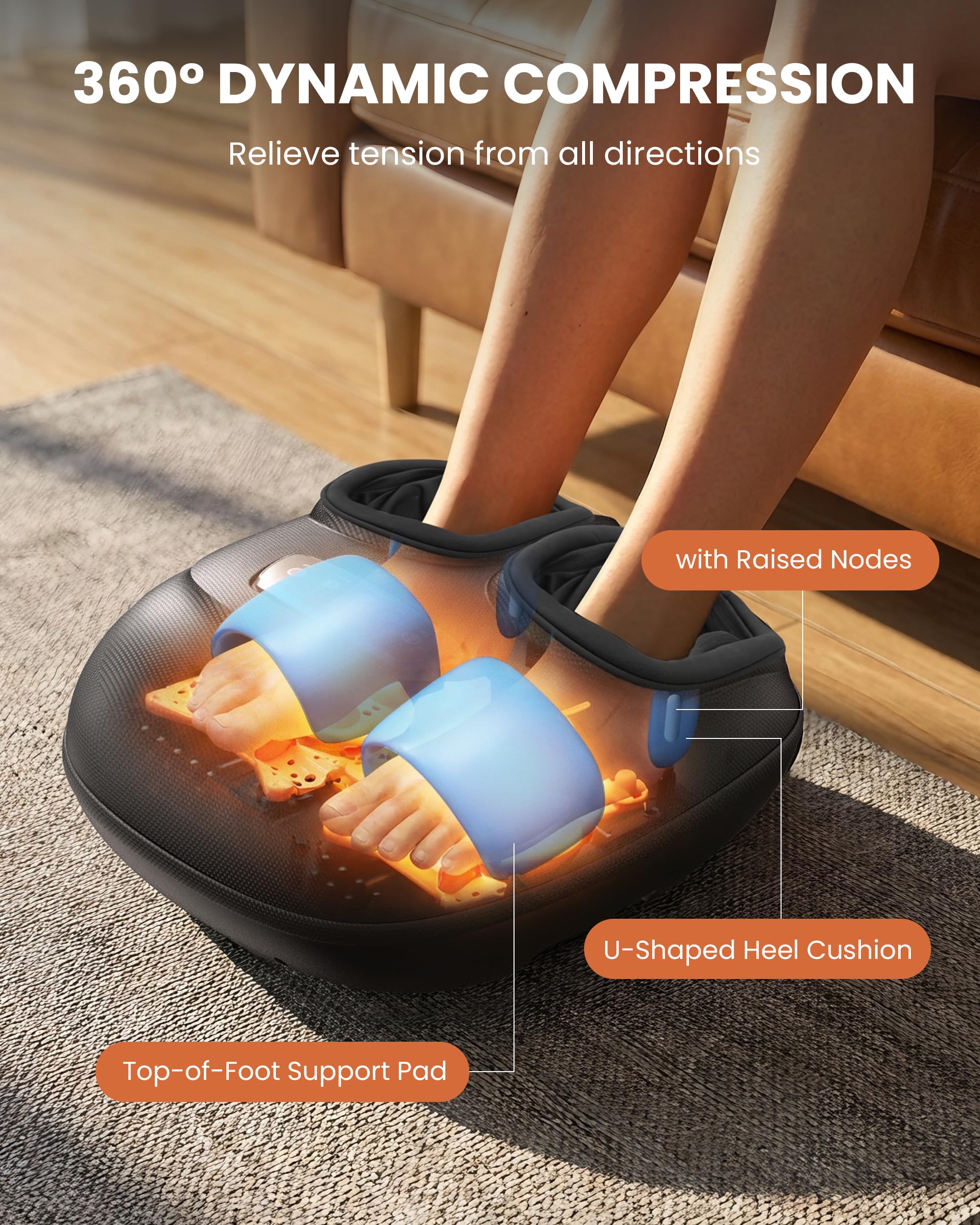 CILI foot massager kneading rollers target the arches and heels for relief.