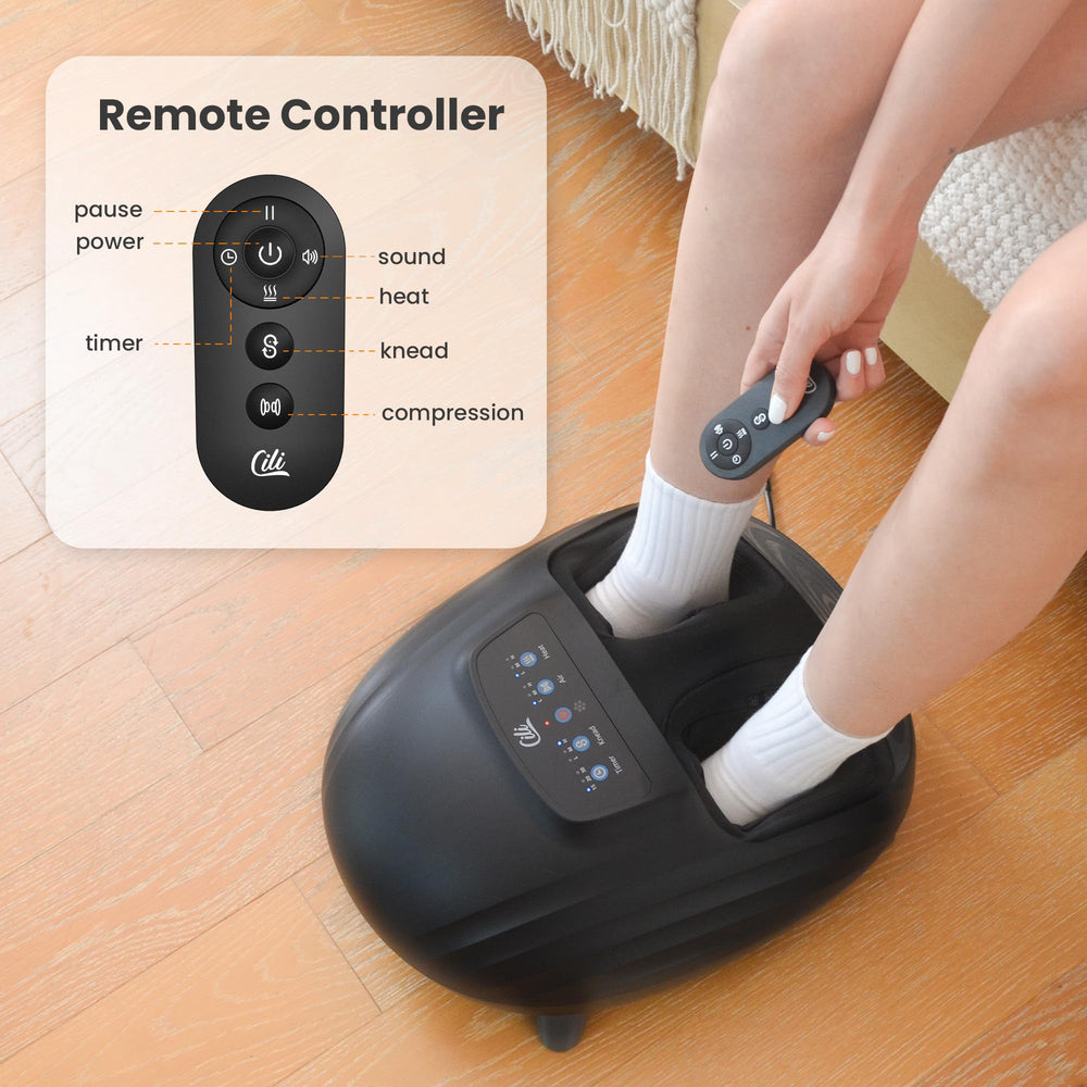 CILI massager shown with remote control for easy operation without bending.