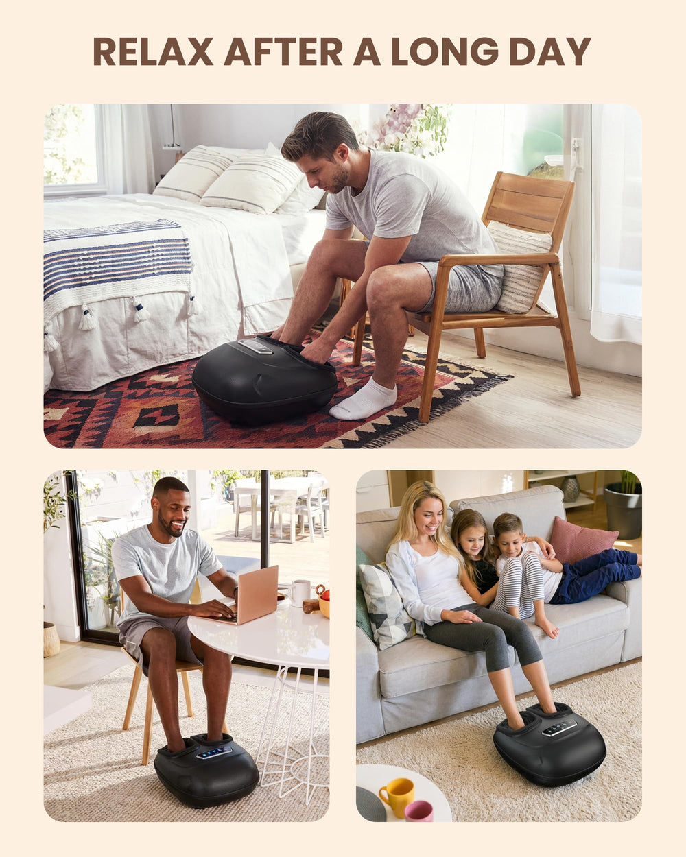 CILI foot massager configurable settings with three intensities for personalized massage.