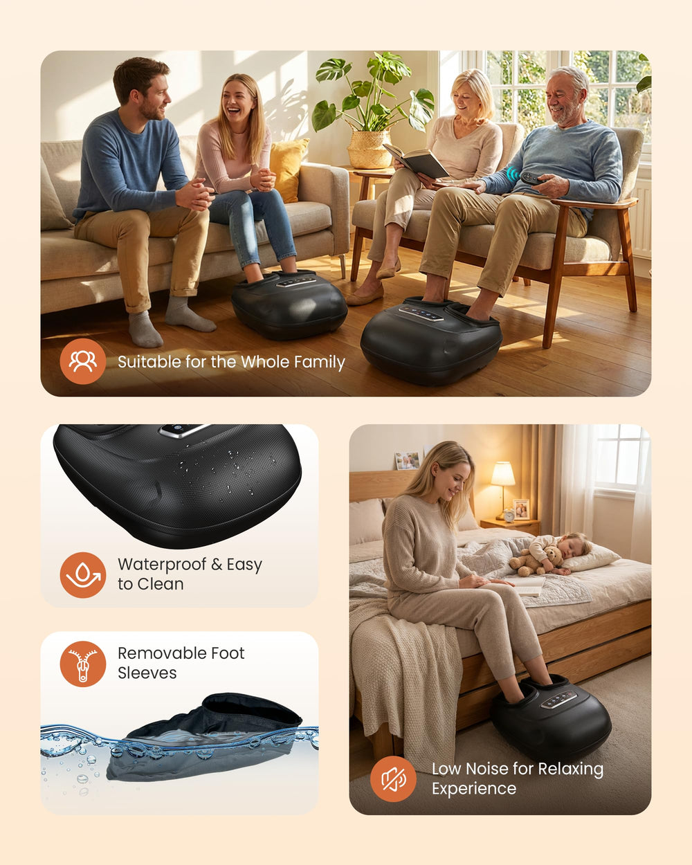 CILI foot massager washable sleeves keep feet clean between sessions.