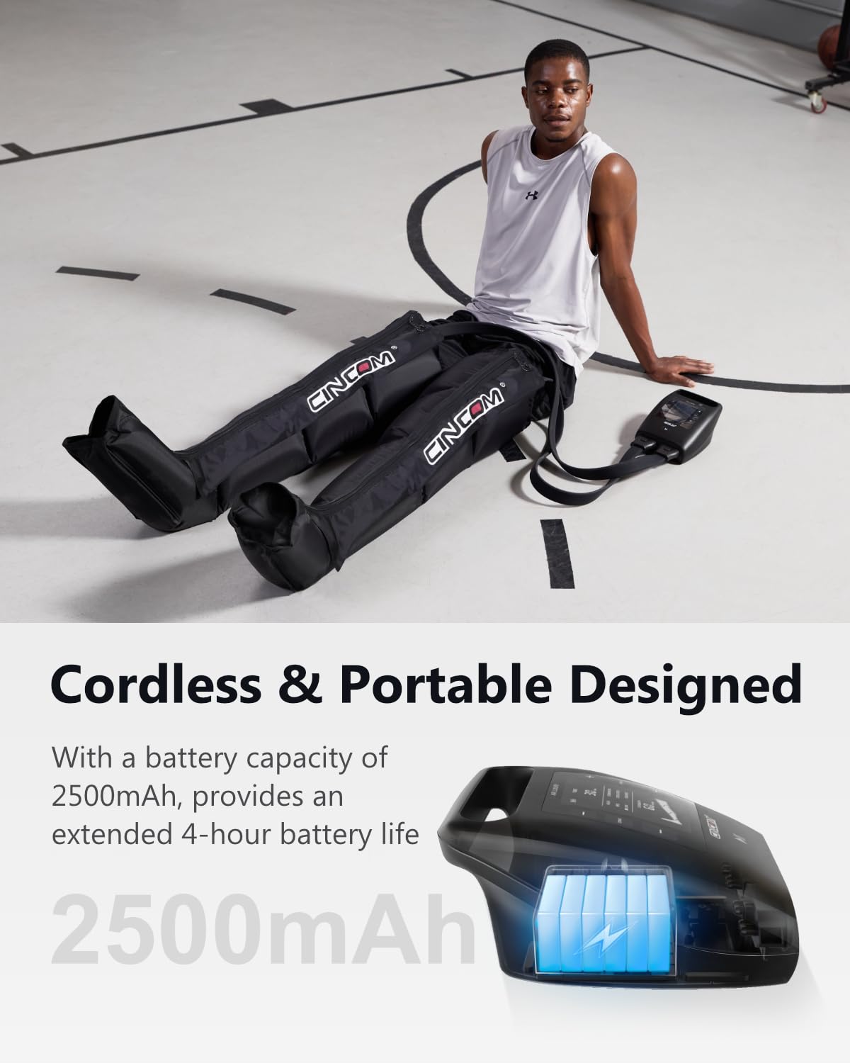 Cincom dynamic 360 air compression technology delivering a soothing leg massage.