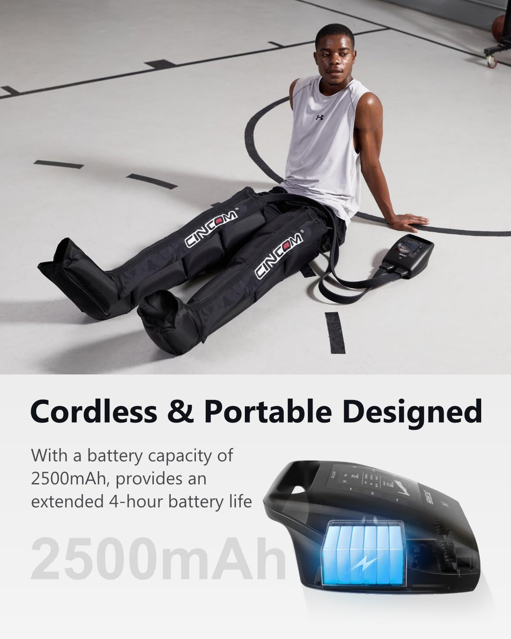 Cincom dynamic 360 air compression technology delivering a soothing leg massage.