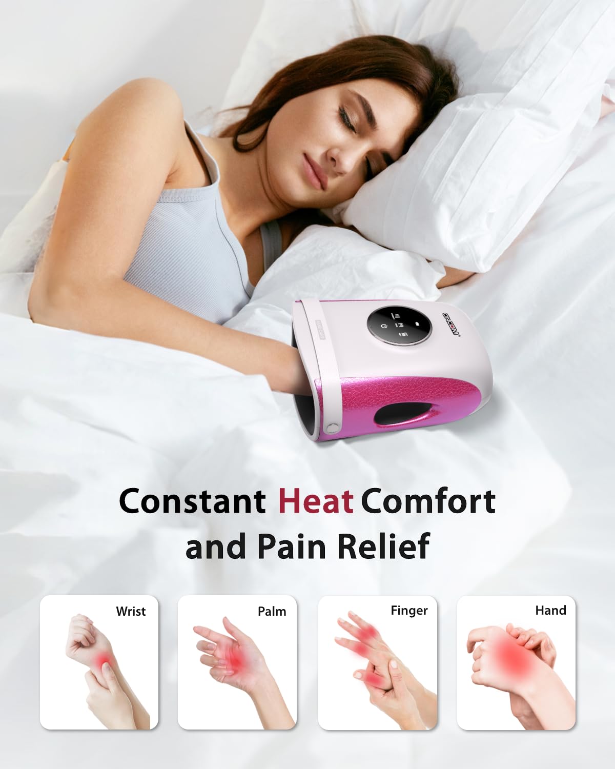Cincom hand massager applying finger air compression for targeted relief