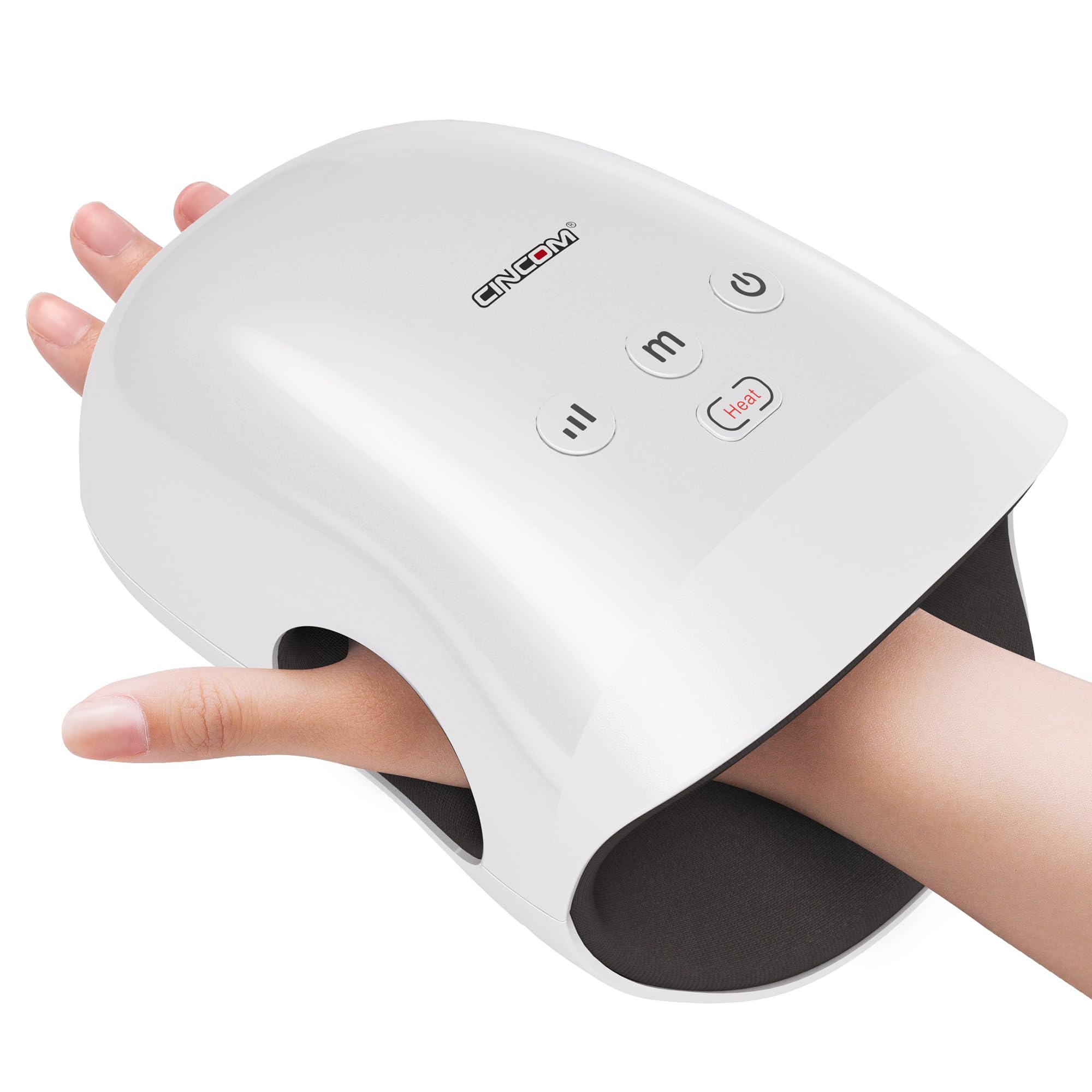 CINCOM Hand Massager front view showing a compact cordless design for on-the-go relief