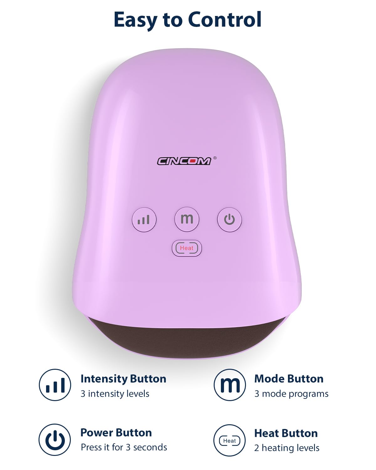 CINCOM Hand Massager heat control demonstrates customizable warmth levels