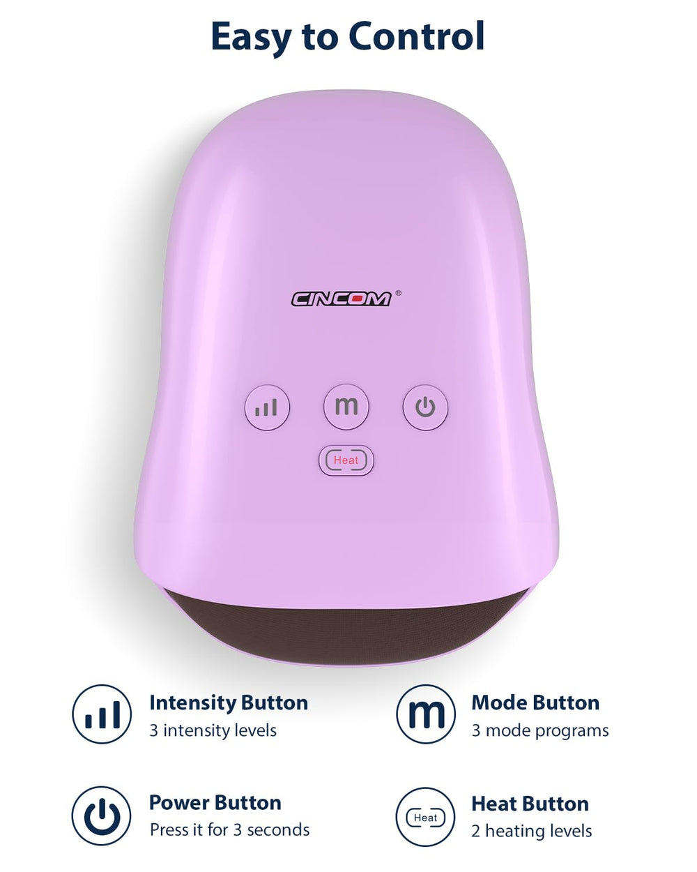 CINCOM Hand Massager heat control demonstrates customizable warmth levels