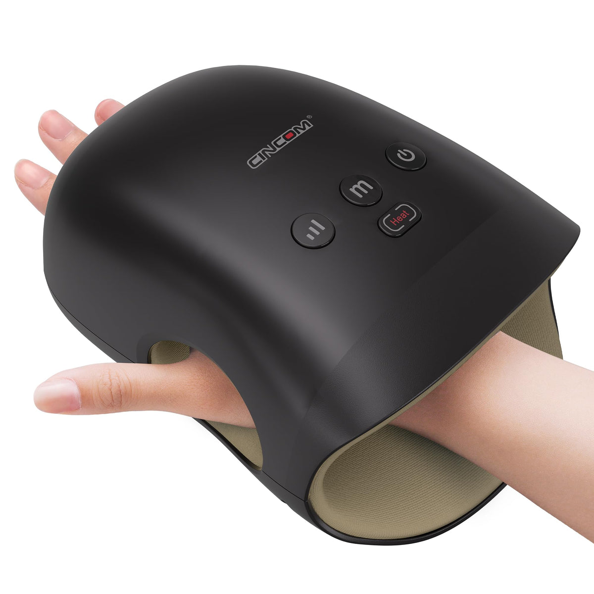 CINCOM hand massager showing four kneading heads for full-hand relief