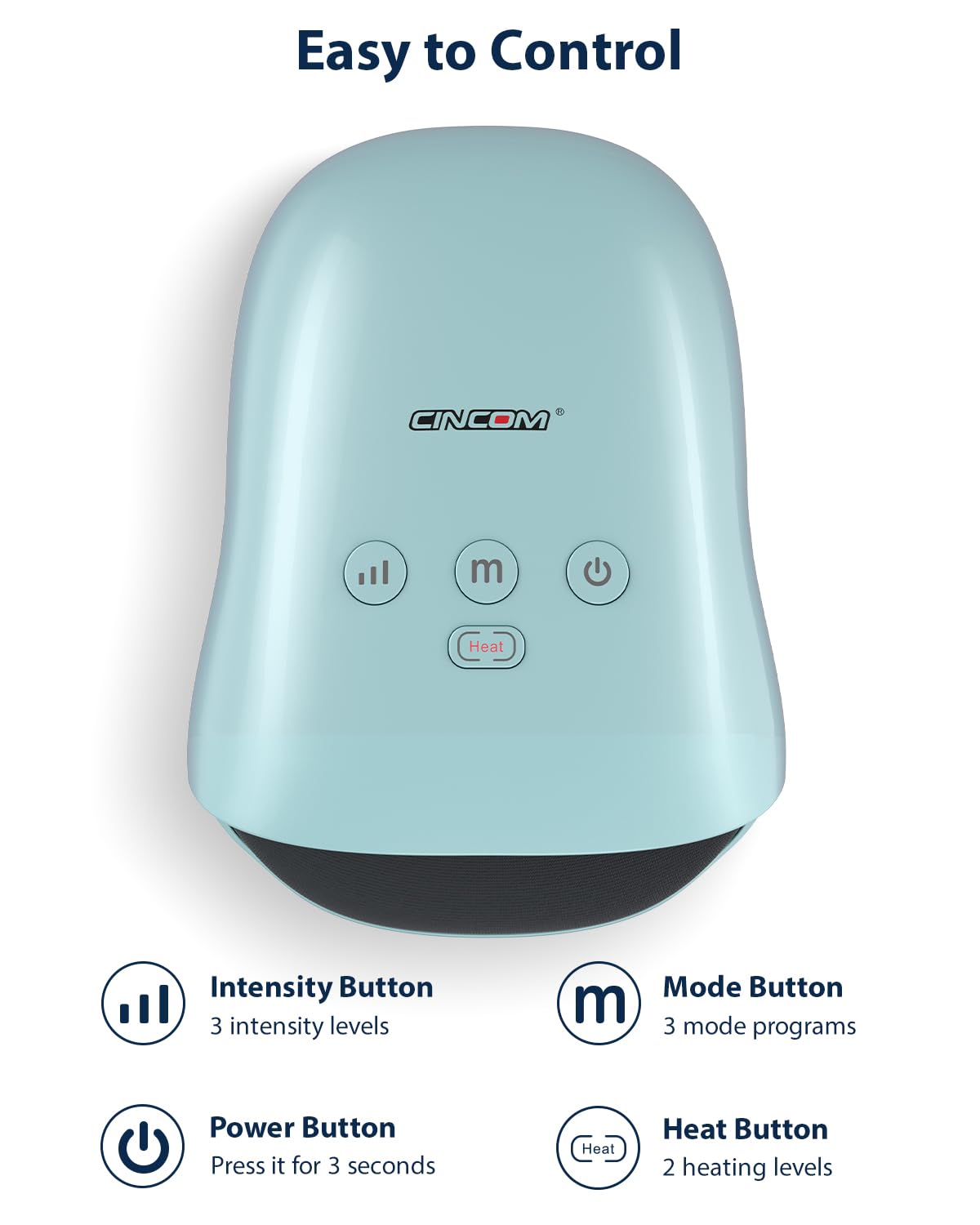CINCOM Hand Massager in use on the left hand demonstrating adjustable modes