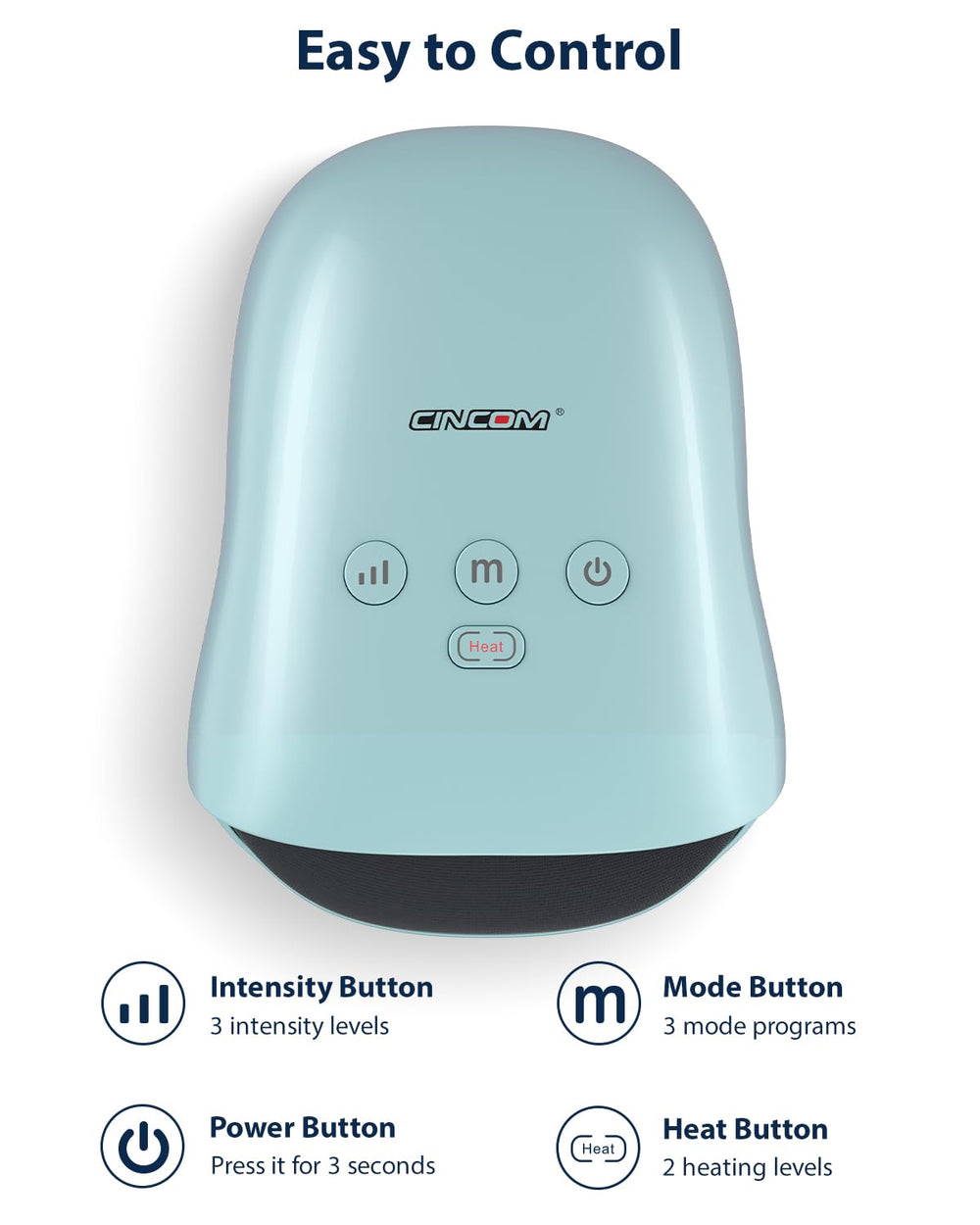 CINCOM Hand Massager in use on the left hand demonstrating adjustable modes