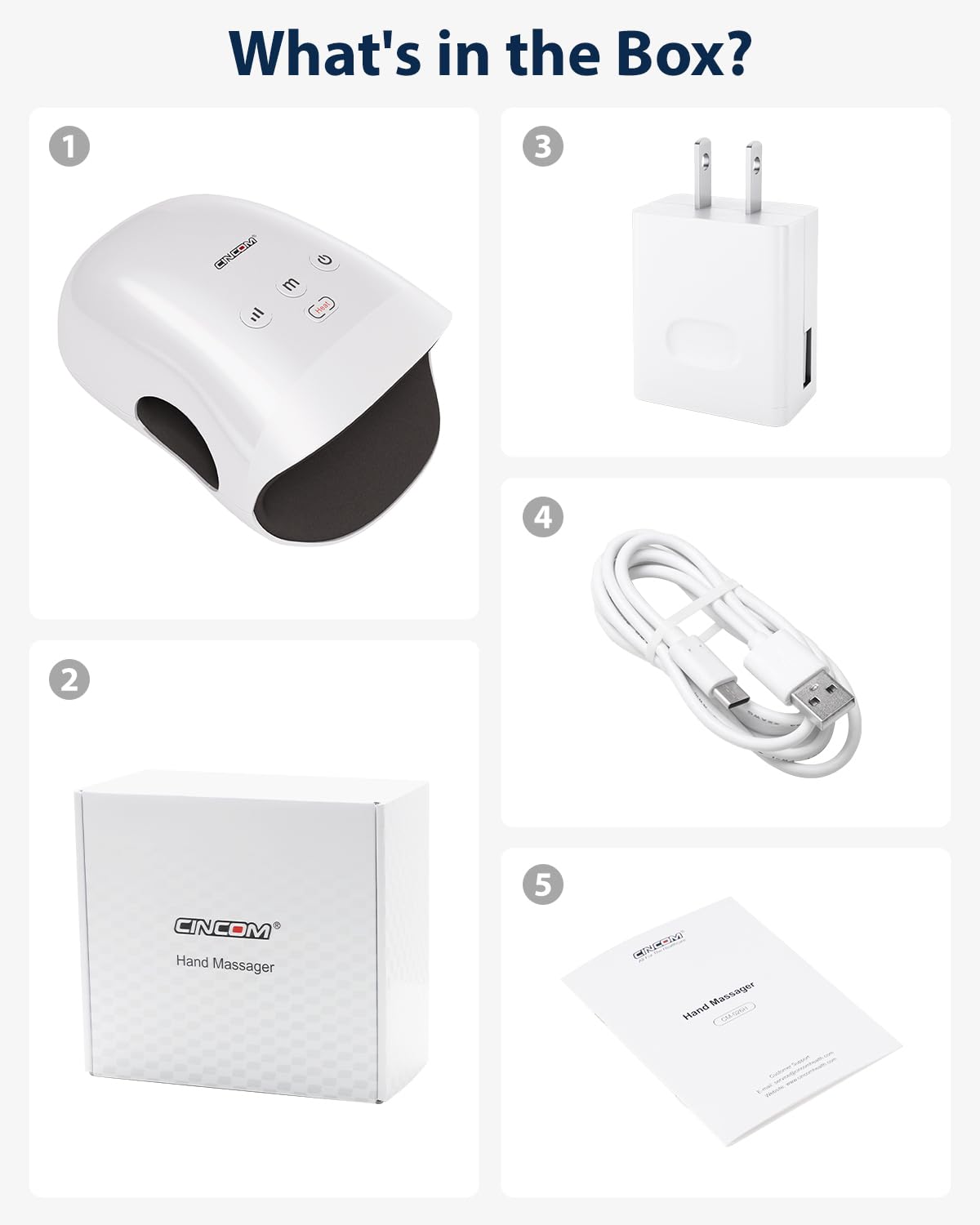 Gift-ready CINCOM Hand Massager box and accessories