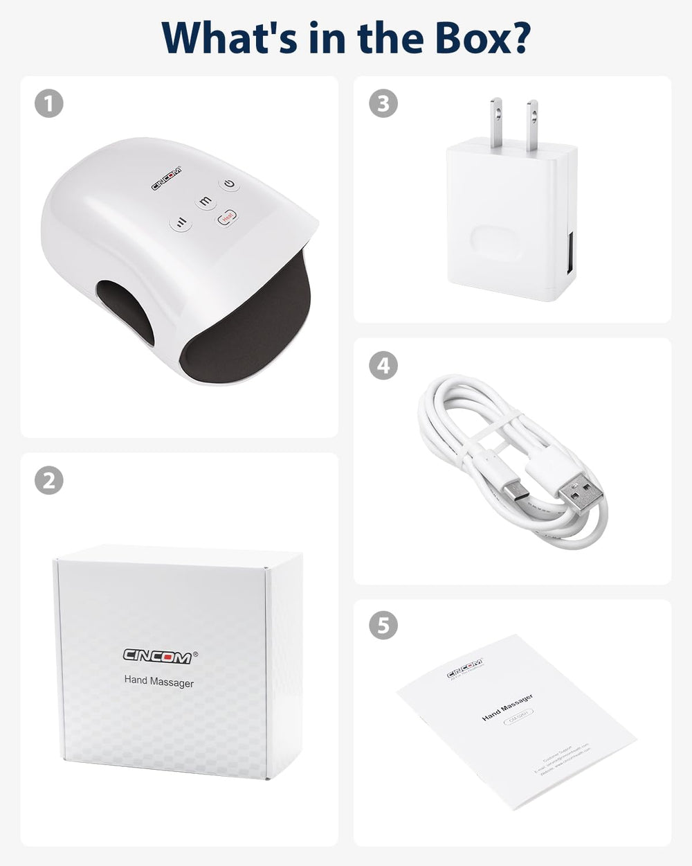 Gift-ready CINCOM Hand Massager box and accessories